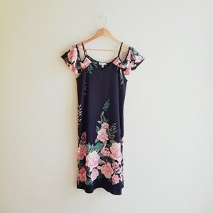 NWT MONTEAU Floral Cold Shoulder Midi Dress, M
